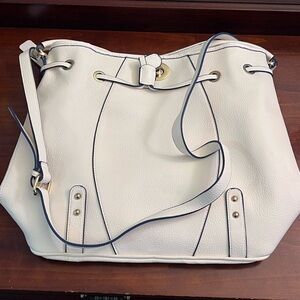 XL White Faux Leather Shoulder Tote Bag